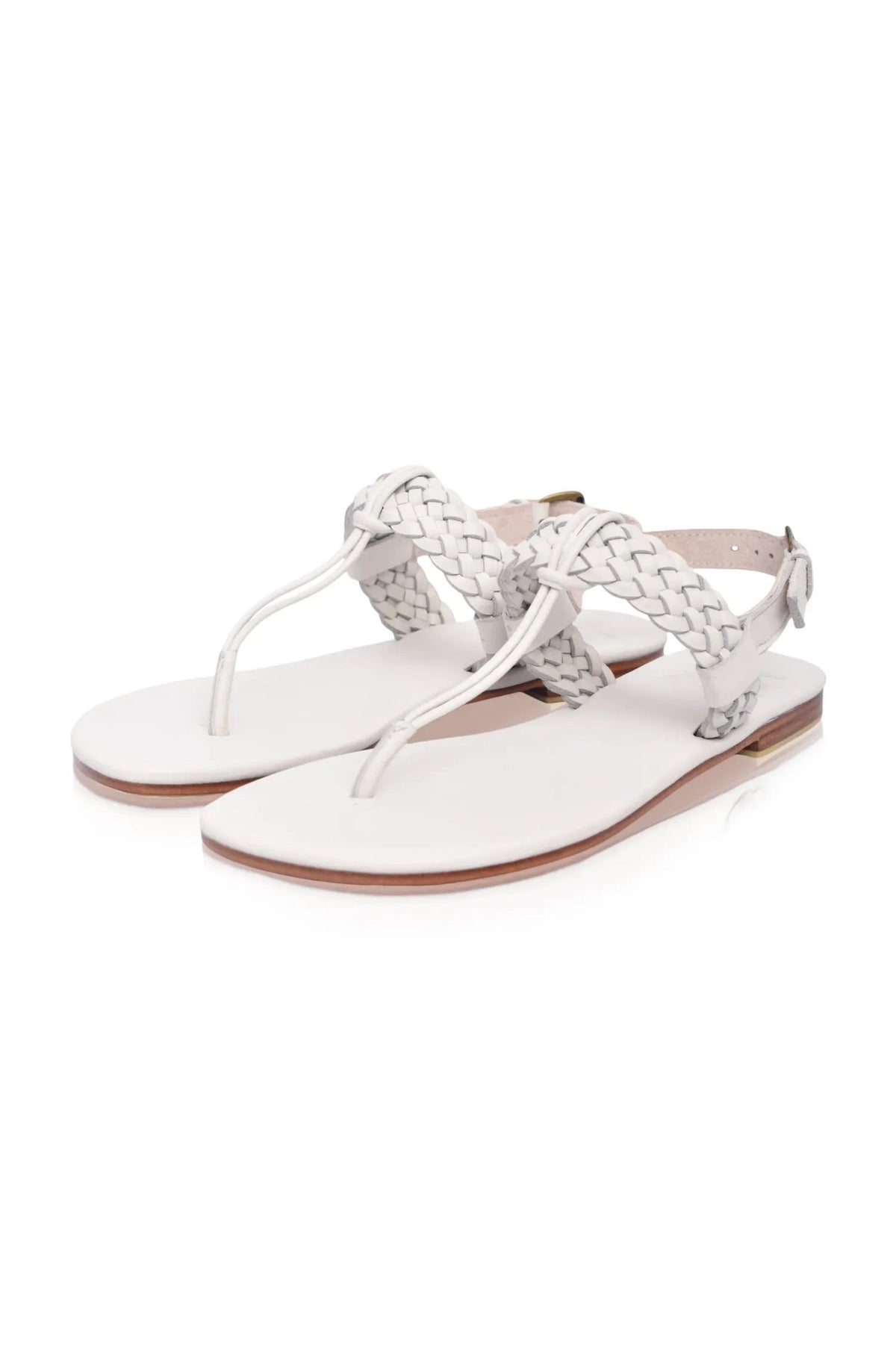 Venetian Braided T-Strap Leather Sandals by ELF
