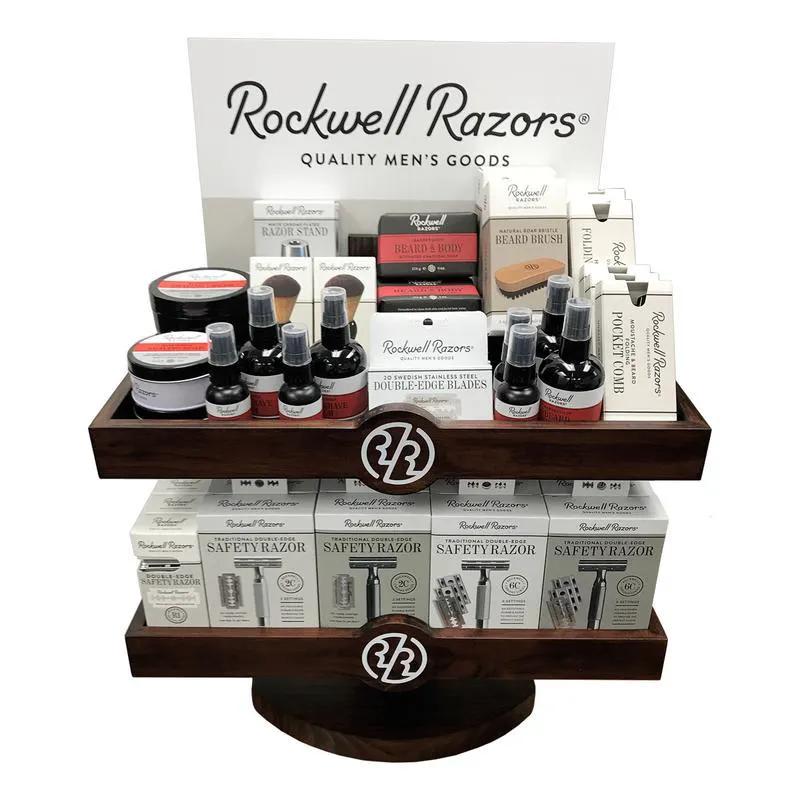 Rockwell Razors Shave, Beard & Grooming Supplies in Two-level Wood Display by Rockwell