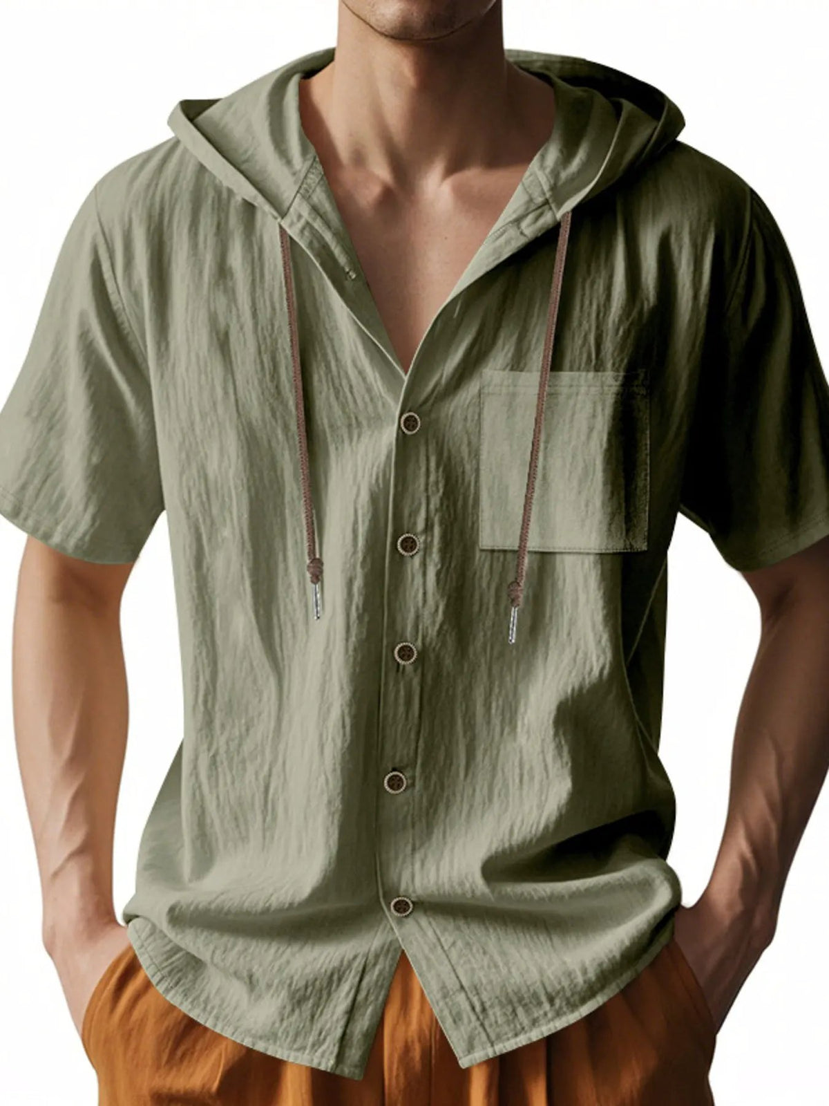 Men's Full Size Casual Hooded Short-Sleeve Shirt Plus Size by Trendsi