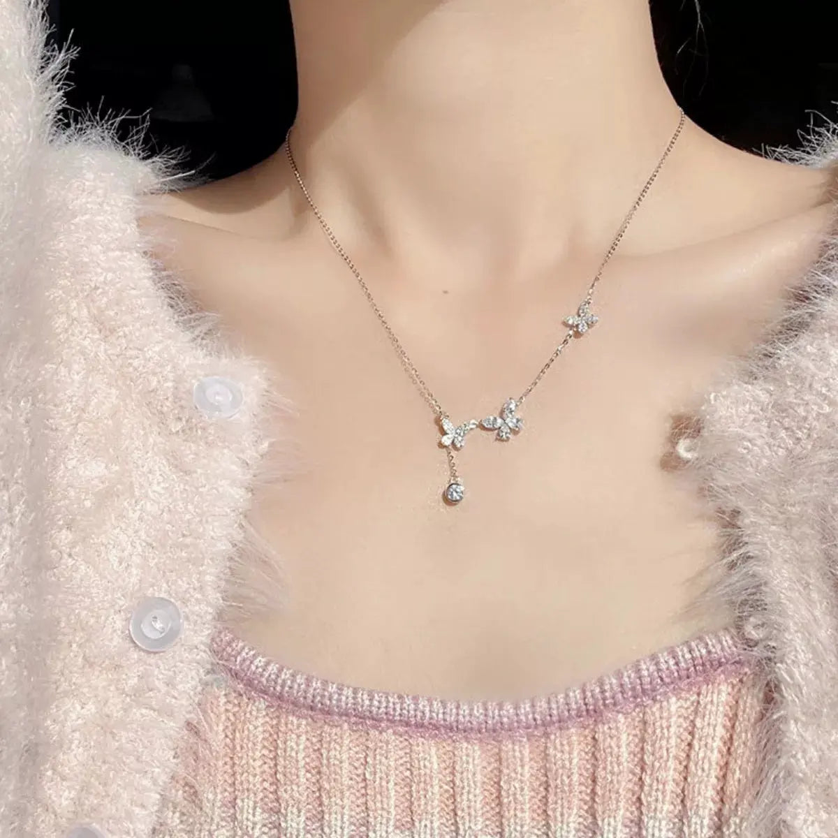 925 Sterling Silver Zircon Butterfly Necklace by Partner Labels