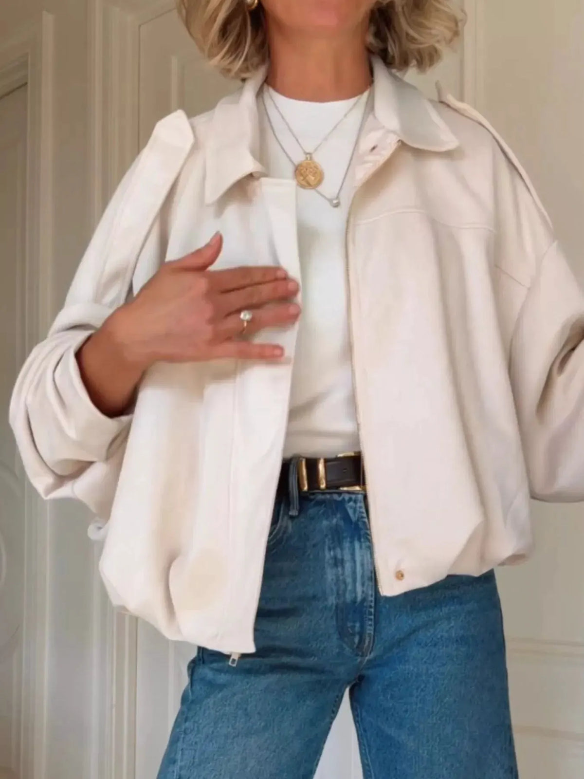 Zip Up Dropped Shoulder Suede Jacket by Partner Label