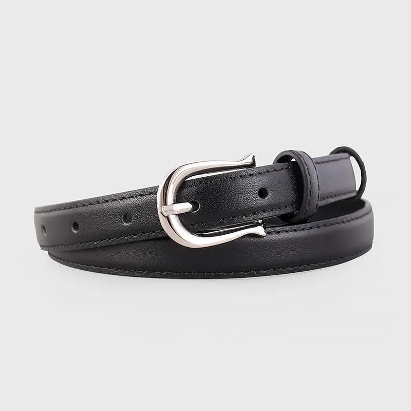 Leather Skinny Belt with Silver Buckle by Trendsi