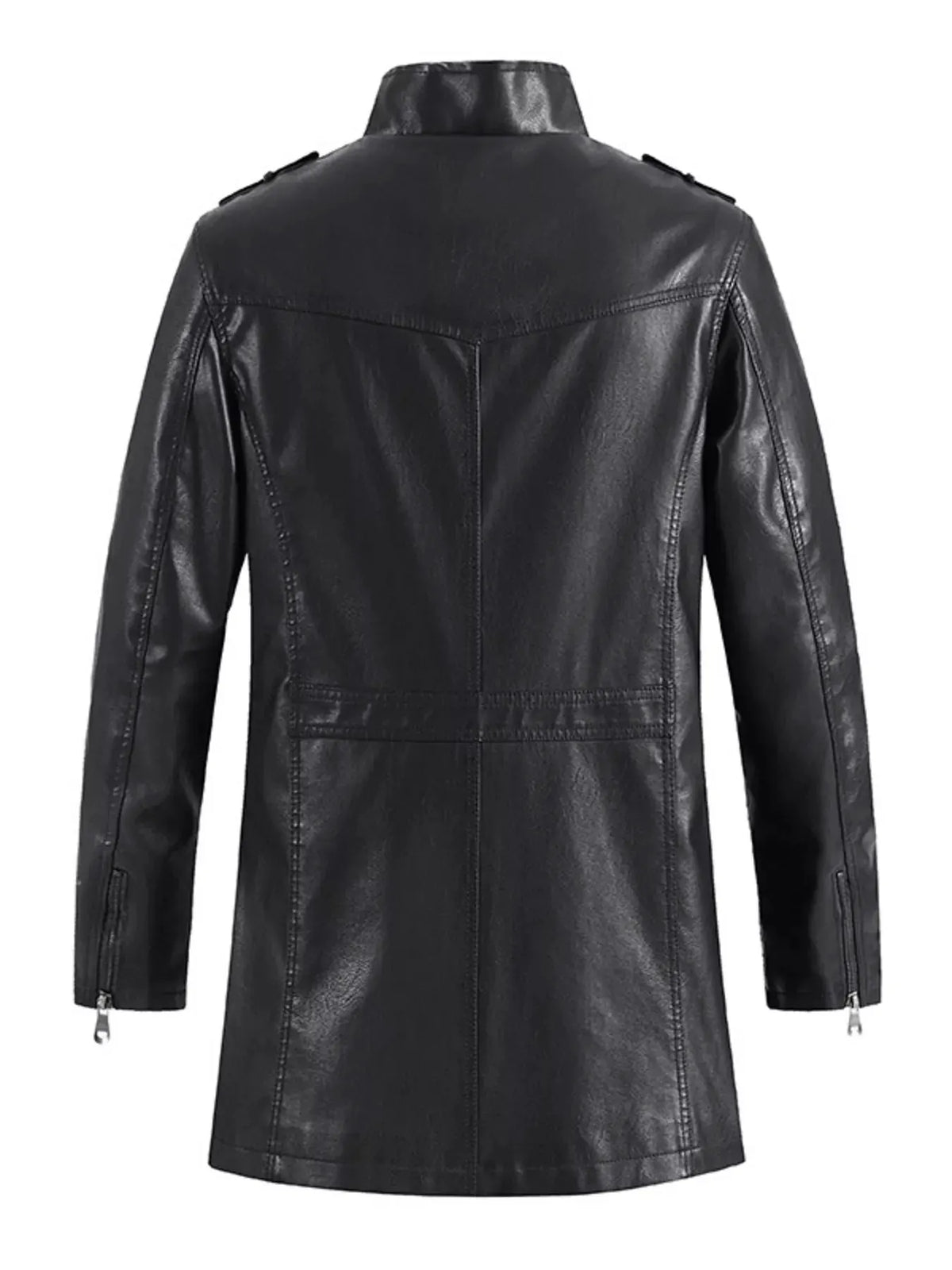 Men's Zip Up Long Sleeve Leather Jacket by Trendsi