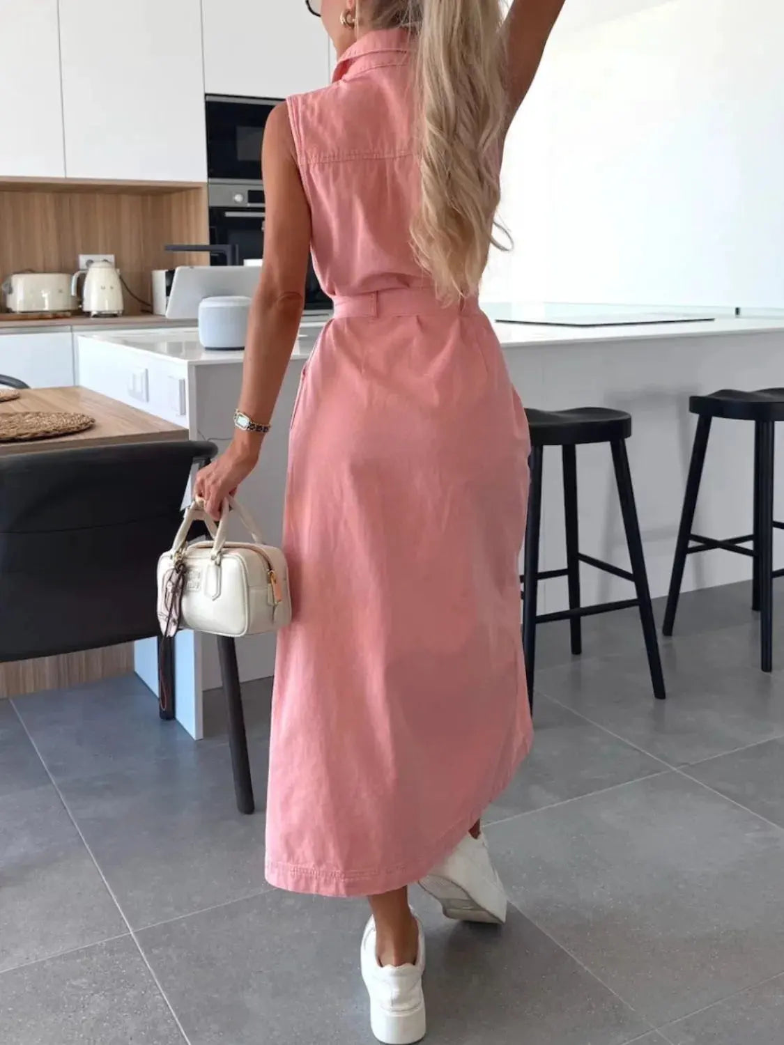 Button Front Sleeveless Denim Dress by Partner Label