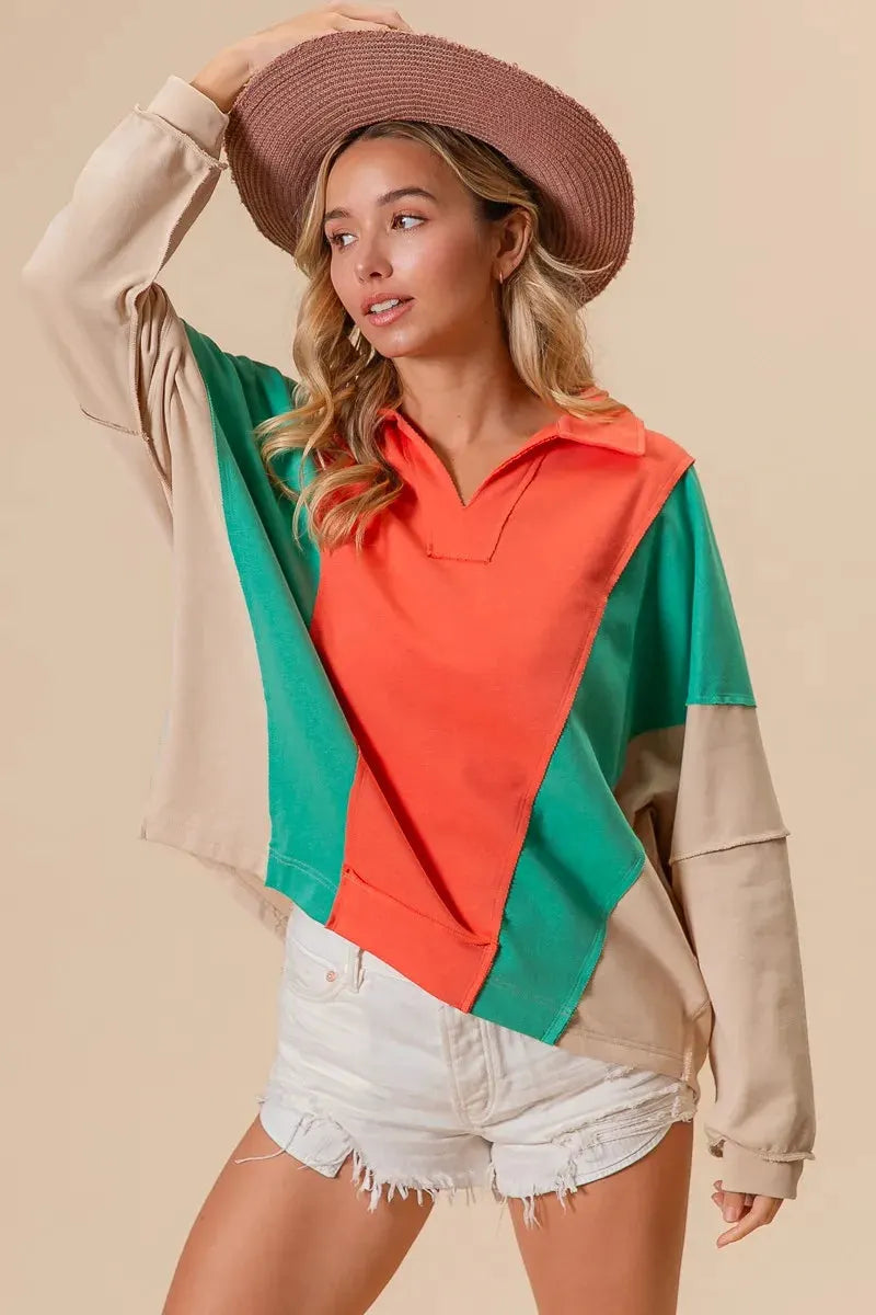 BiBi Colorblock Exposed Seam French Terry Sweatshirt by BiBi