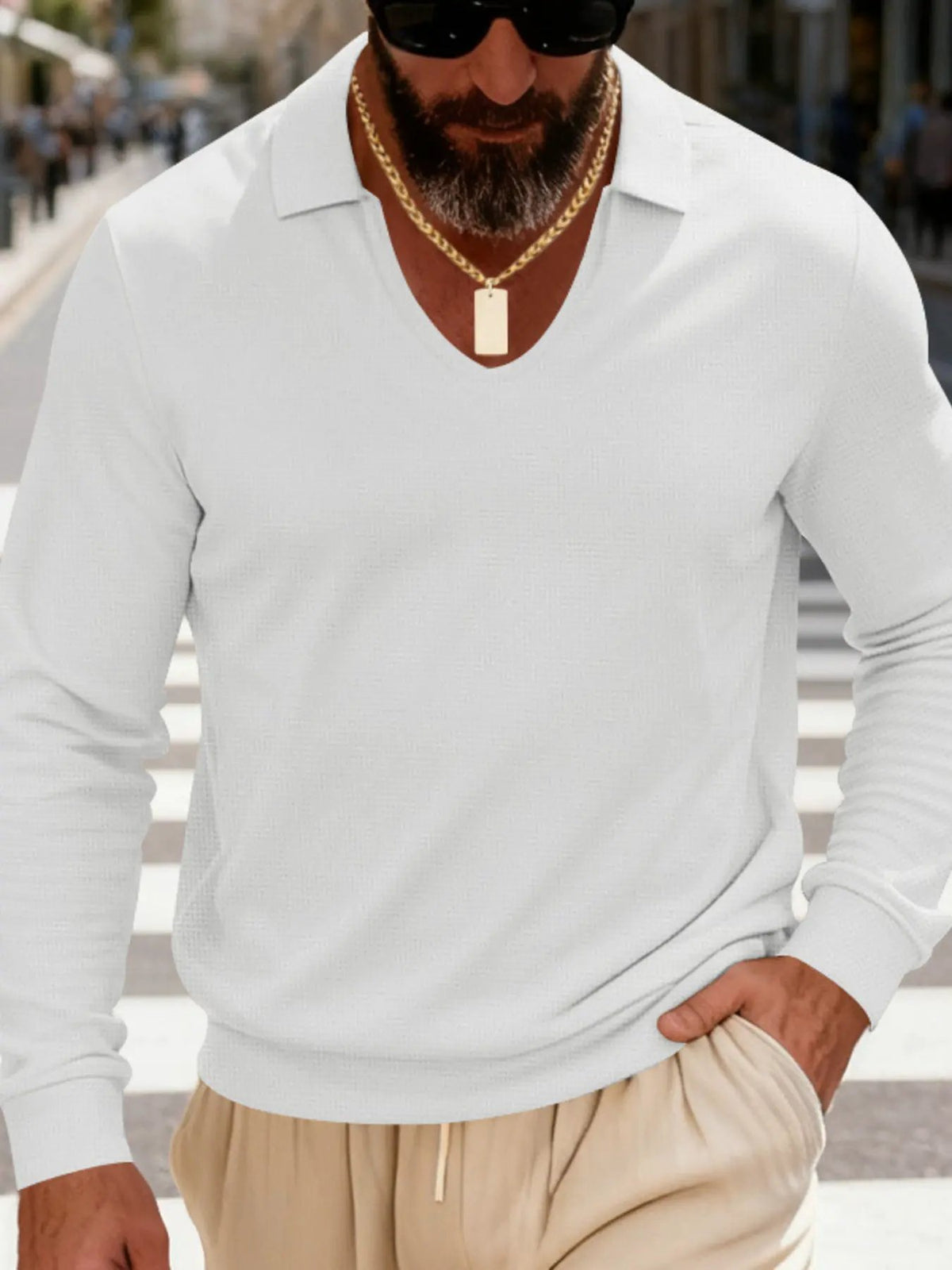 Men's Full Size Slim Fit Long Sleeve Polo Plus Size by Trendsi