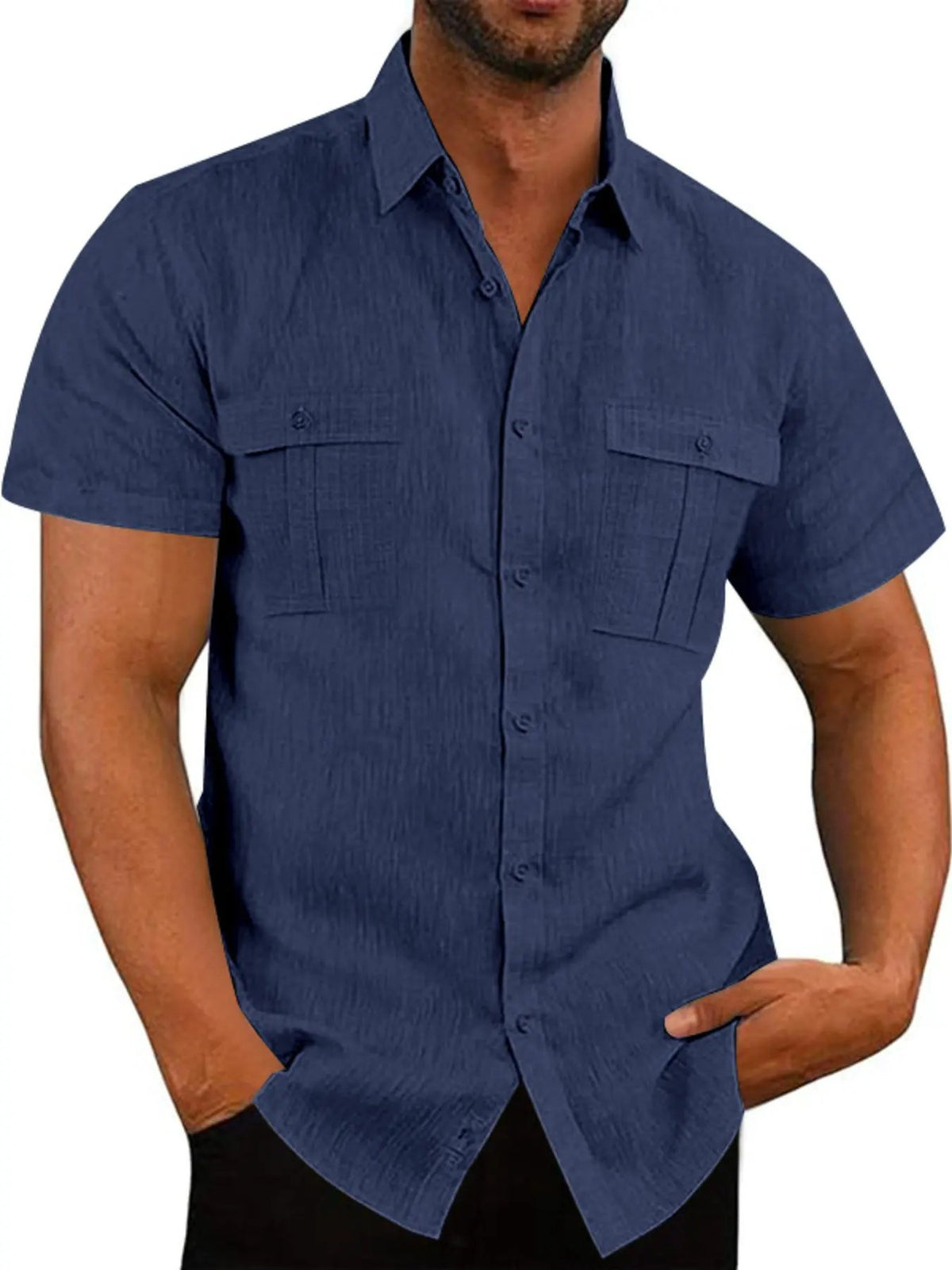Men's Full Size Short Sleeve Shirt with Pockets Plus Size by Trendsi