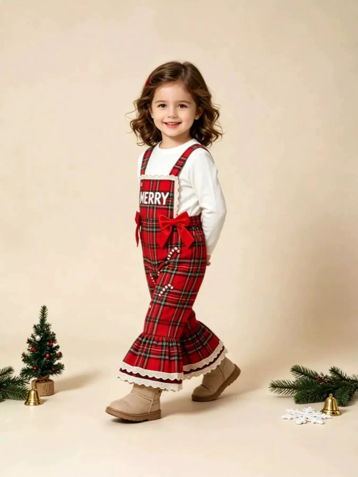 Children's Santa Baby Plaid Ruffle Jumpsuit by Trendsi