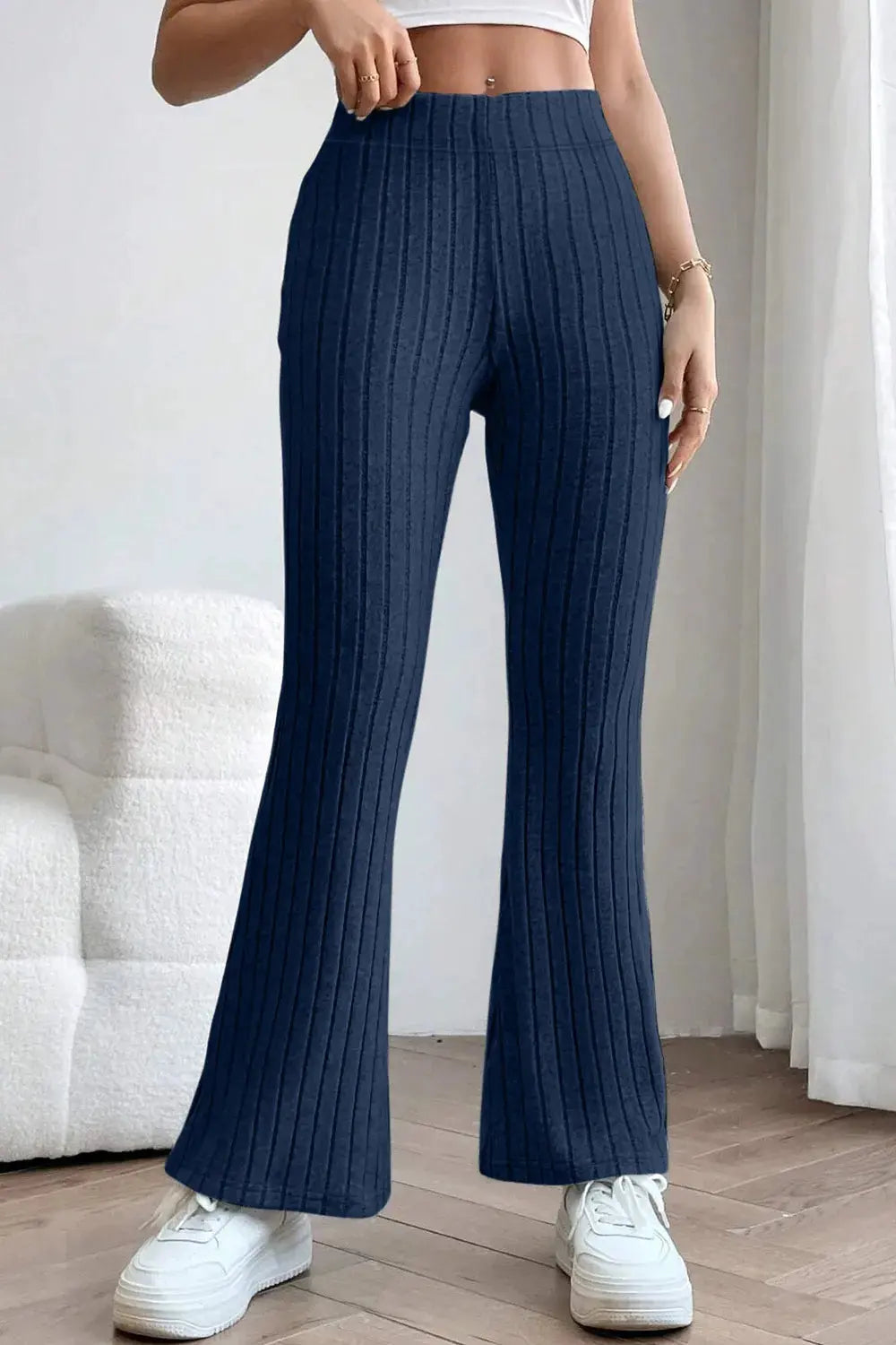 Basic Bae Full Size Ribbed High Waist Flare Pants by Partner Label