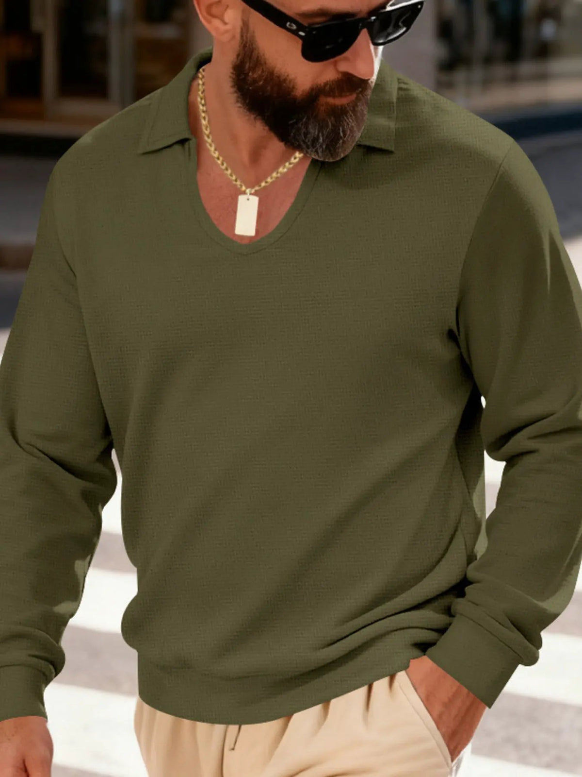 Men's Full Size Slim Fit Long Sleeve Polo Plus Size by Trendsi