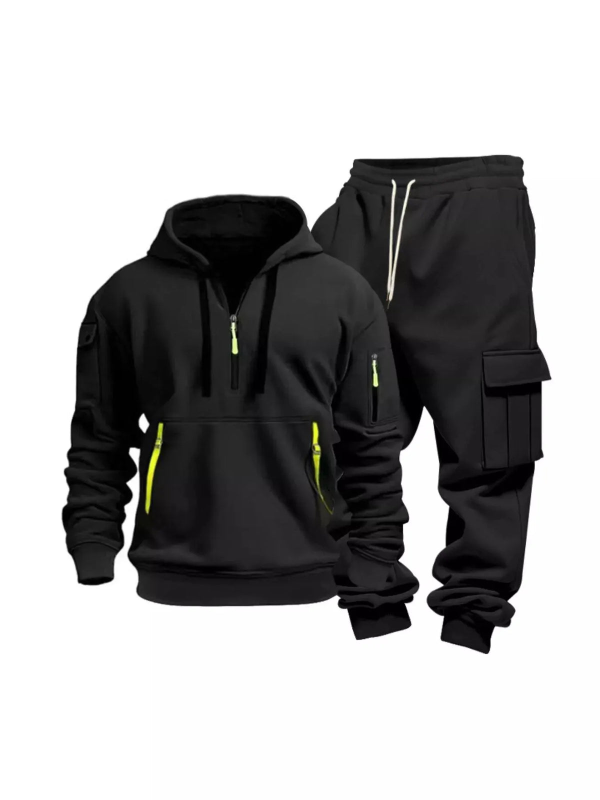 Men's Full Size Half Zip Hoodie and Cargo Pants Set Plus Size by Trendsi