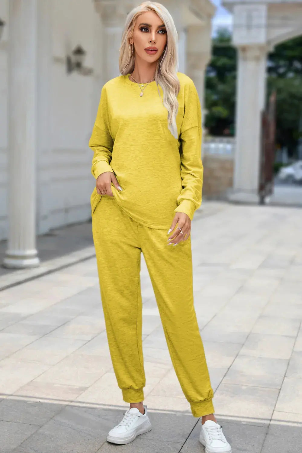 Round Neck Top and Drawstring Pants Lounge Set by Partner Label