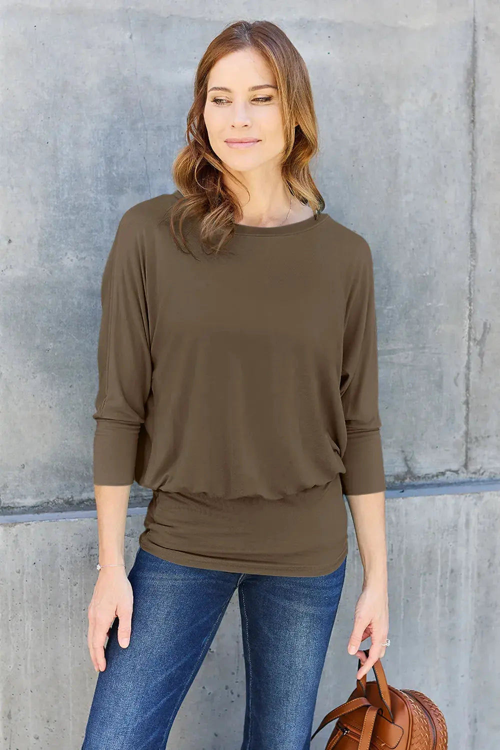 Basic Bae Full Size Round Neck Batwing Sleeve Top by Basic Bae