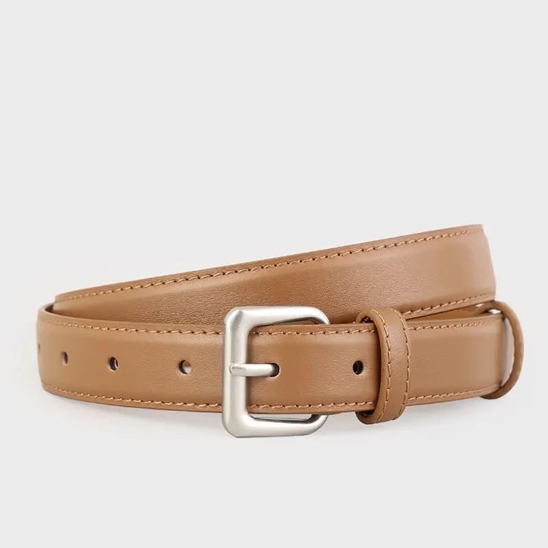 Classic Leather Belt with Silver Buckle by Trendsi