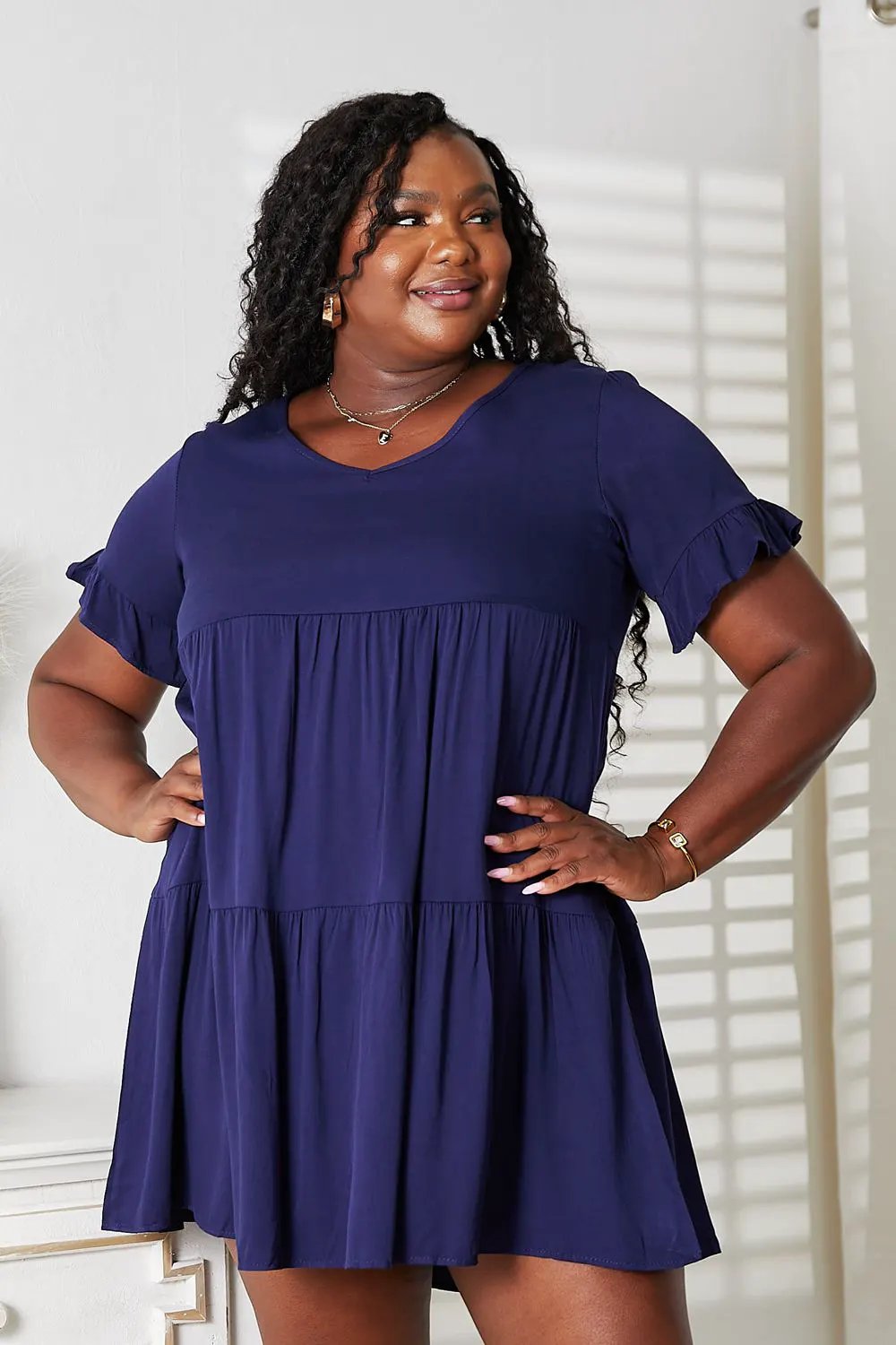 Mandy V-Neck Flounce Sleeve Tiered Dress by Partner Label
