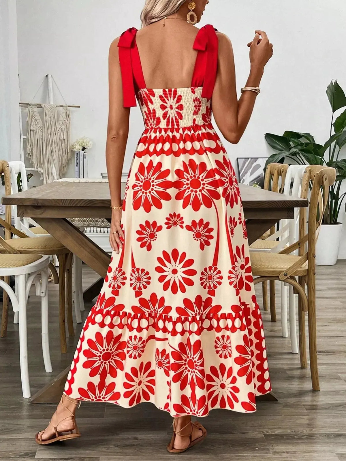 Floral Print Tie-Shoulder Midi Dress by Partner Label