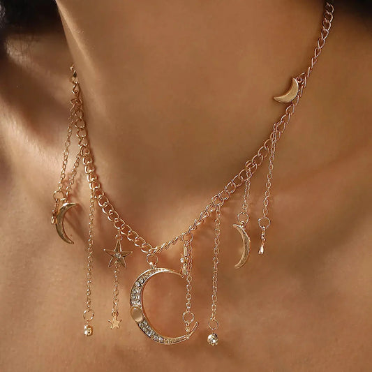 Moon & Star Charm Necklace by Partner Labels