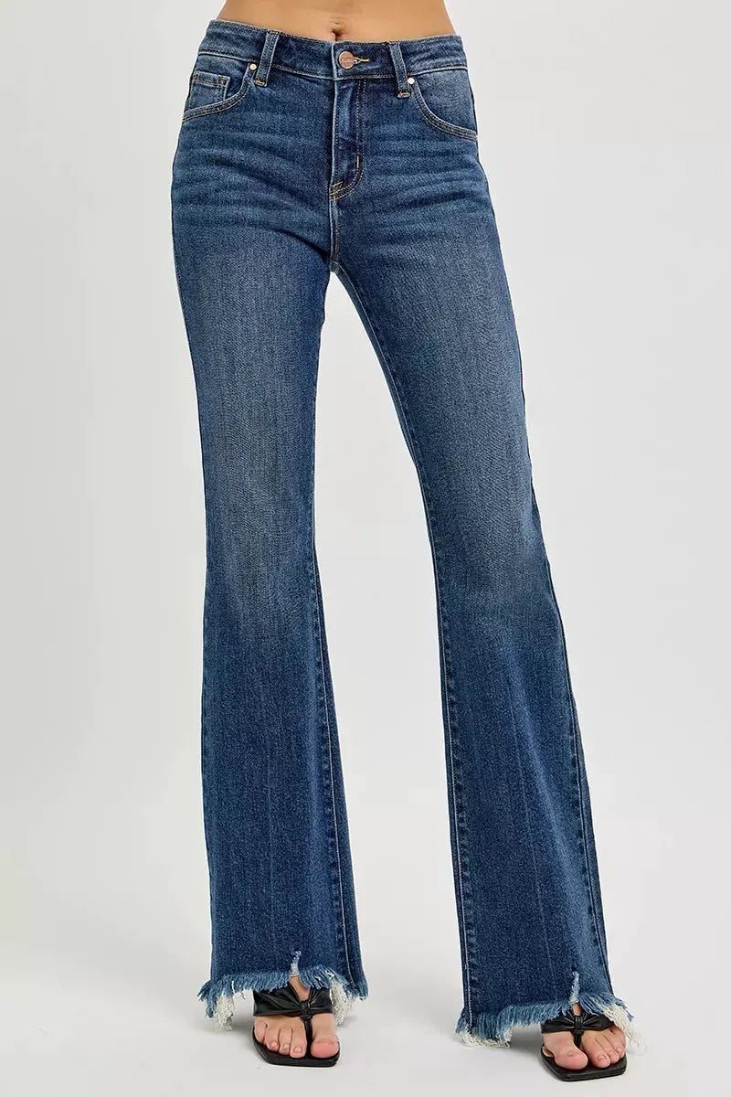 RISEN Full Size Mid Rise Flare Frayed Hem Jeans Plus Size by RISEN