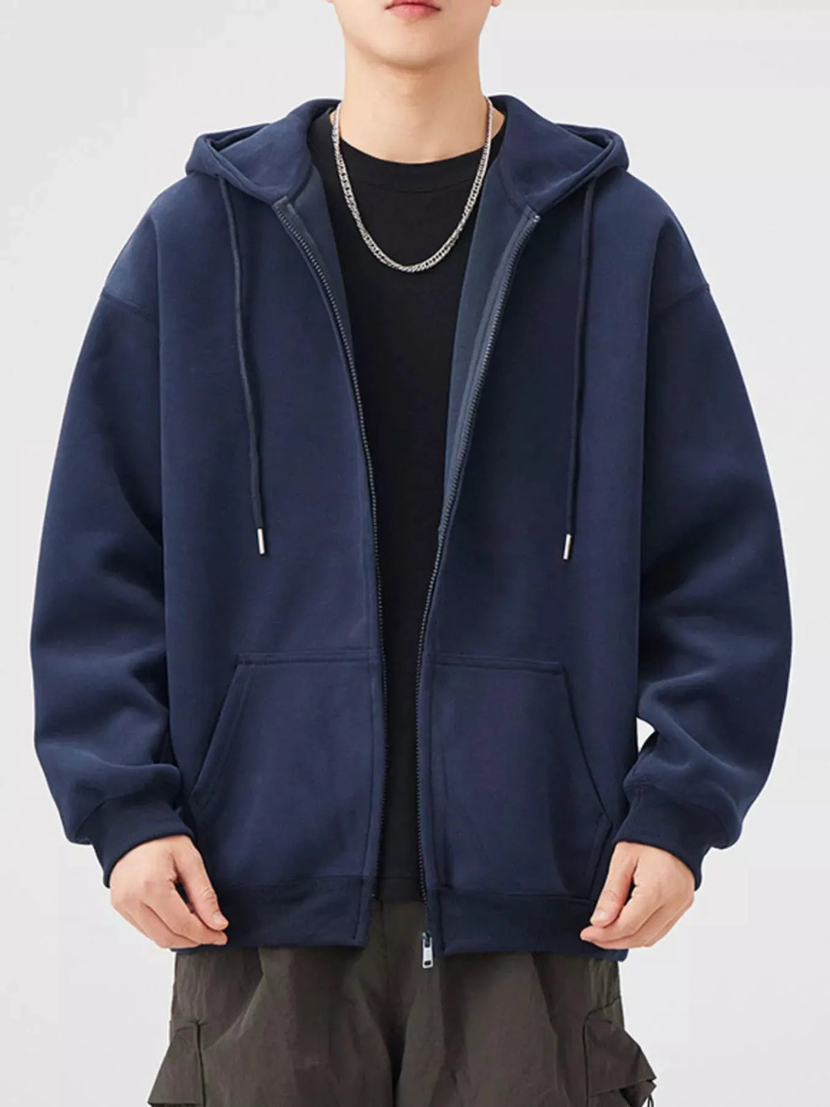 Men's Casual Loose Fit Zip-Up Hoodie by Partner Label
