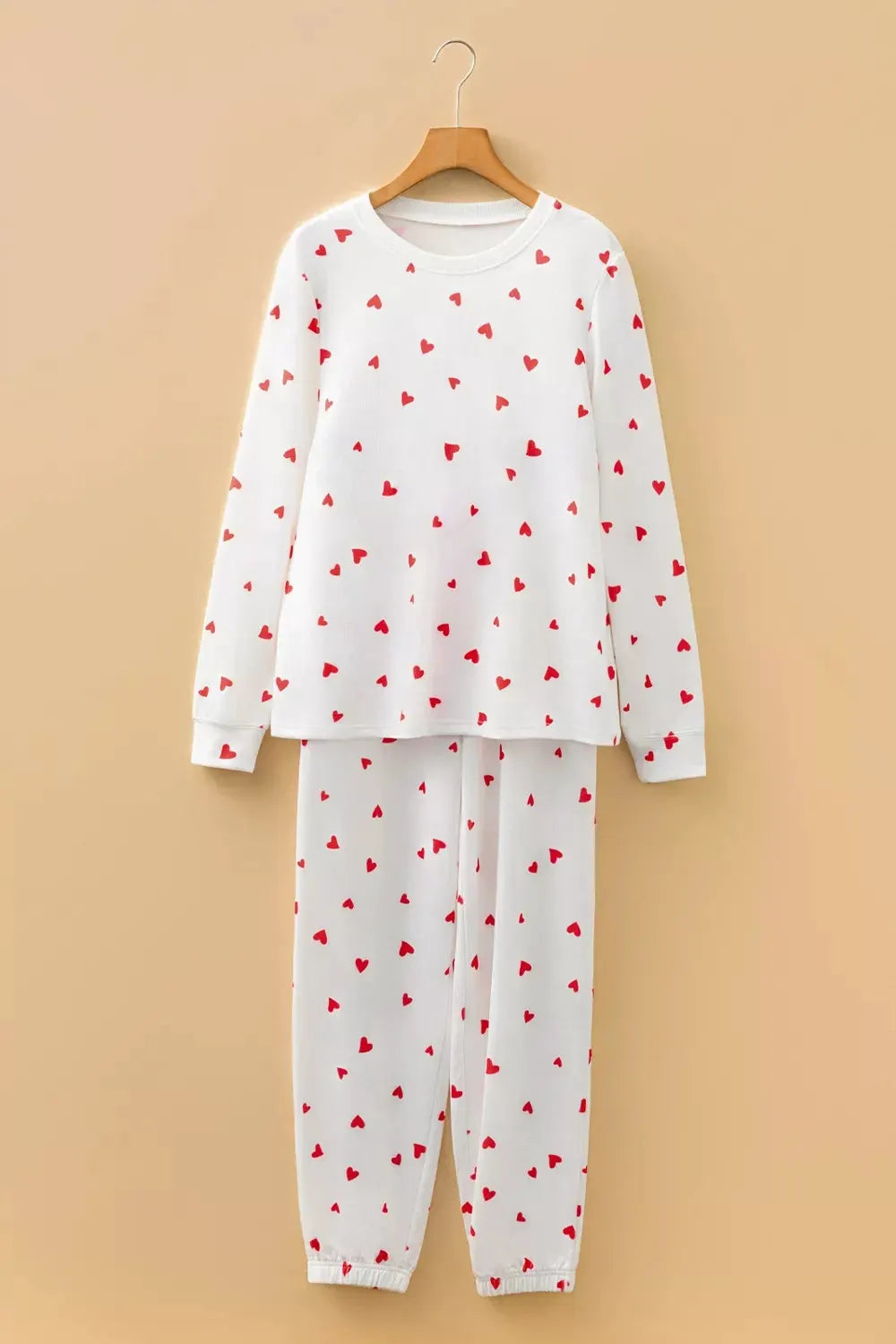 Hearts Printed Long Sleeve Top Drawstring Pants Lounge Set by Partner Label