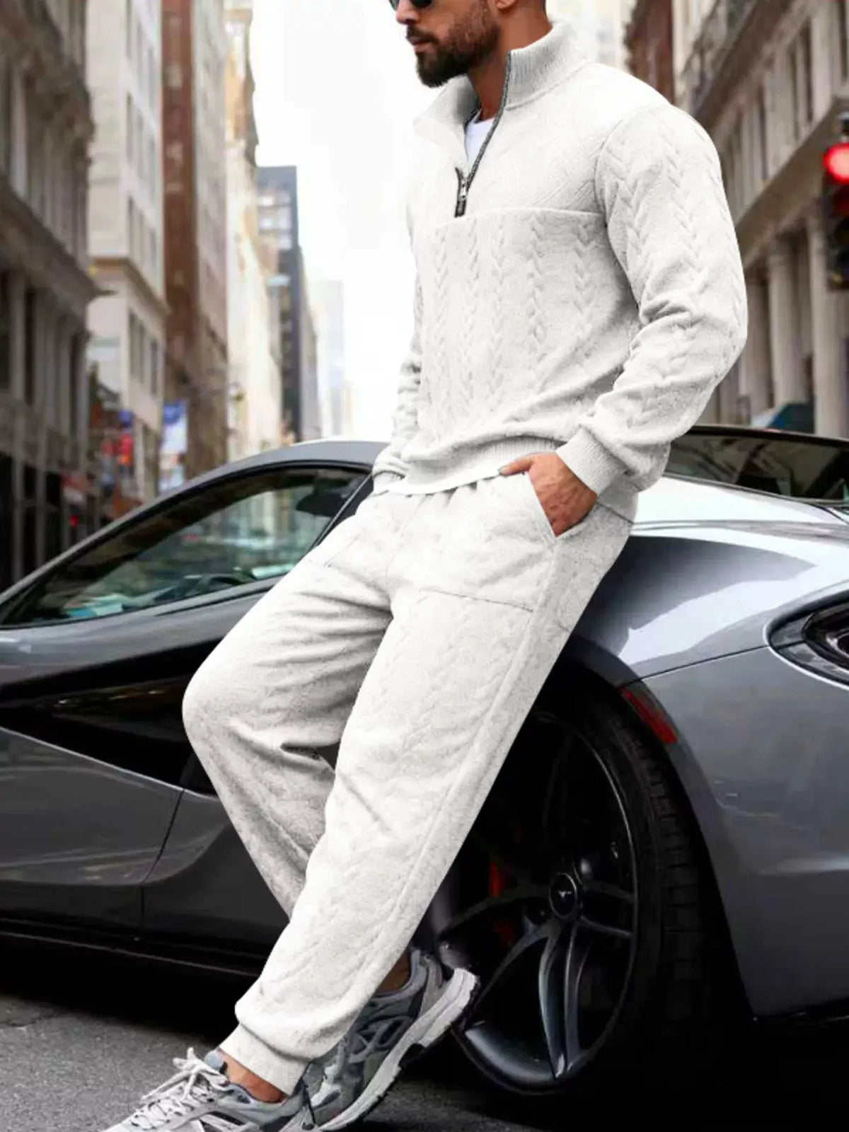 Men's Full Size Quarter-Zip Top and Pants Set Plus Size by Trendsi