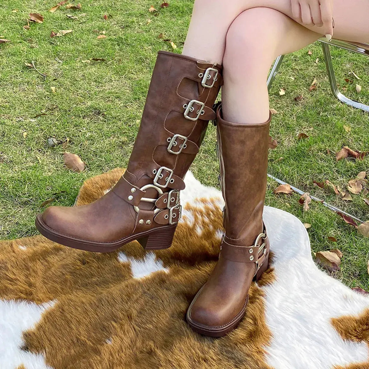 Round Toe Block Heels Boots by Partner Label