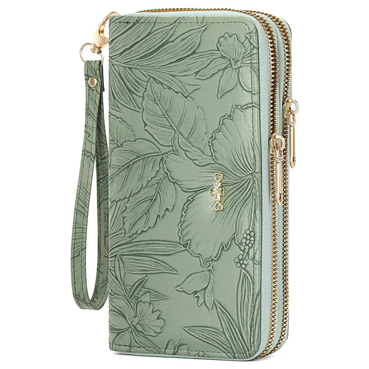 Embossed Floral Pattern Double Zipper Wallet by Partner Label