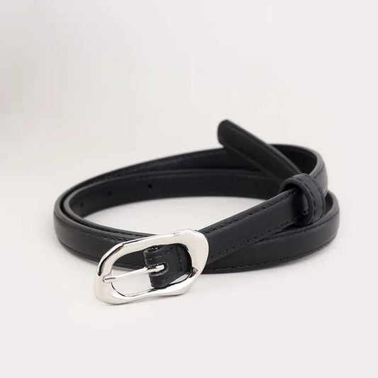 Silver Buckle Skinny Belt by Trendsi
