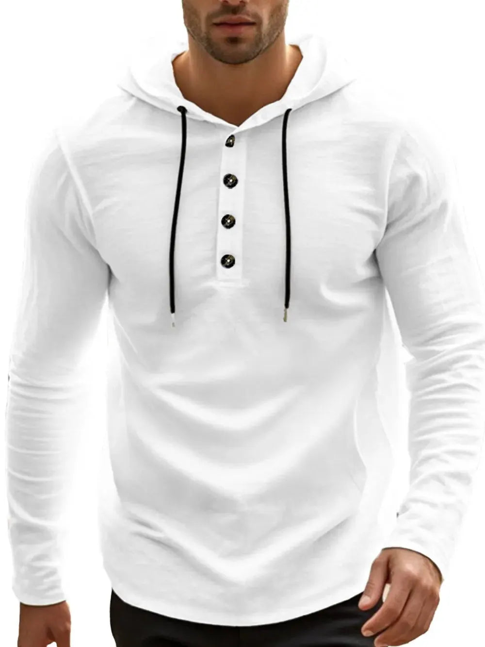 Men's Full Size Drawstring Button Detail Long Sleeve Hoodie Plus Size by Trendsi