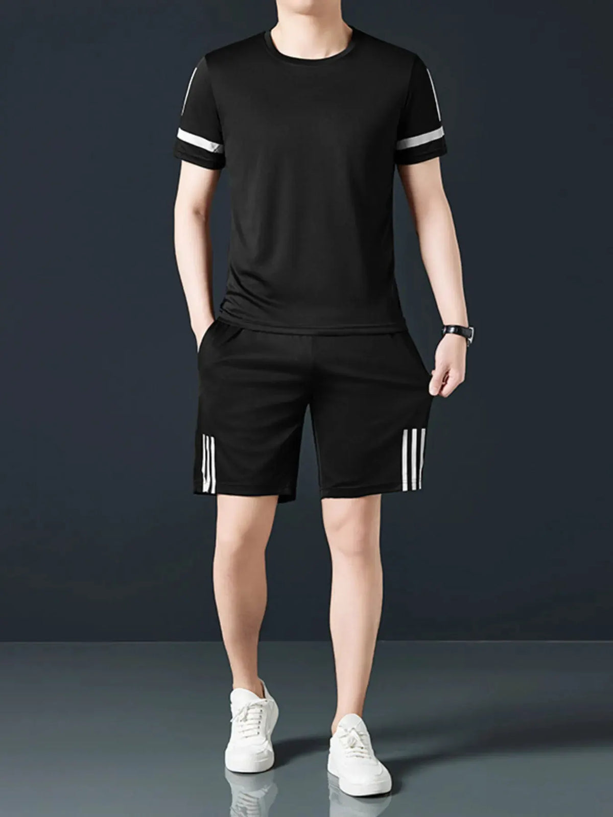 Men's Plus Size Round Neck Short Sleeve Top and Shorts Set by Trendsi