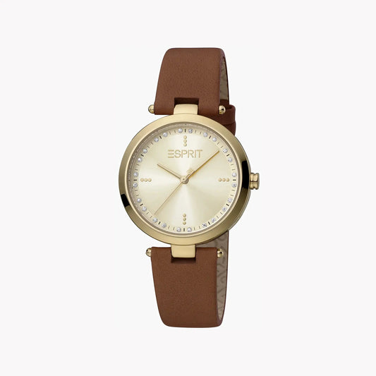 Esprit Women's Brown Leather Watch, Champagne Dial | ES1L314L0025 by ESPRIT
