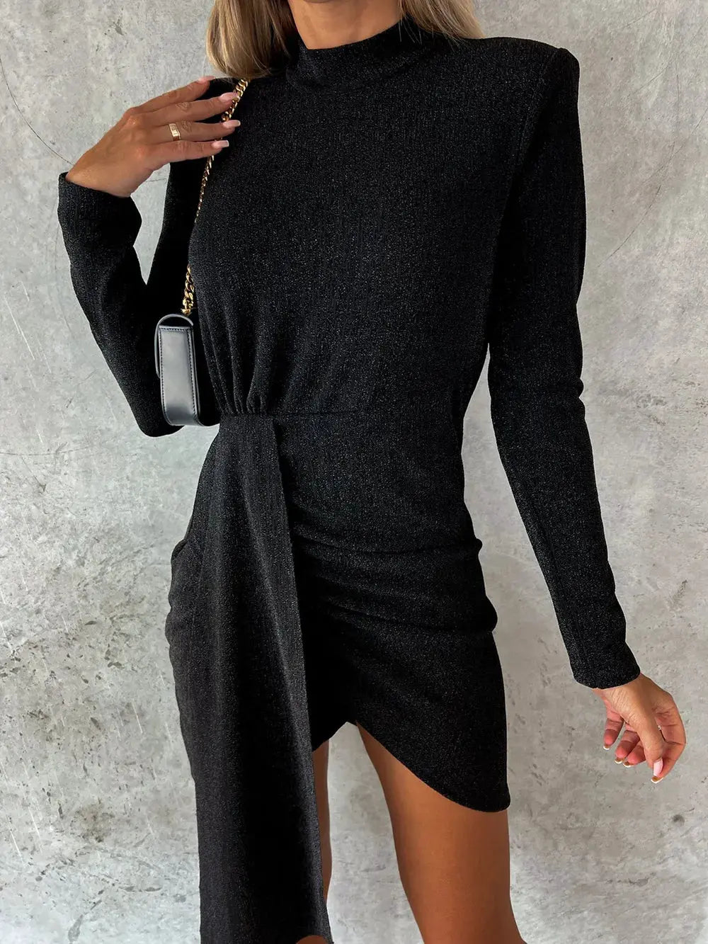 Heathered Mock Neck Long Sleeve Mini Dress by Partner Label