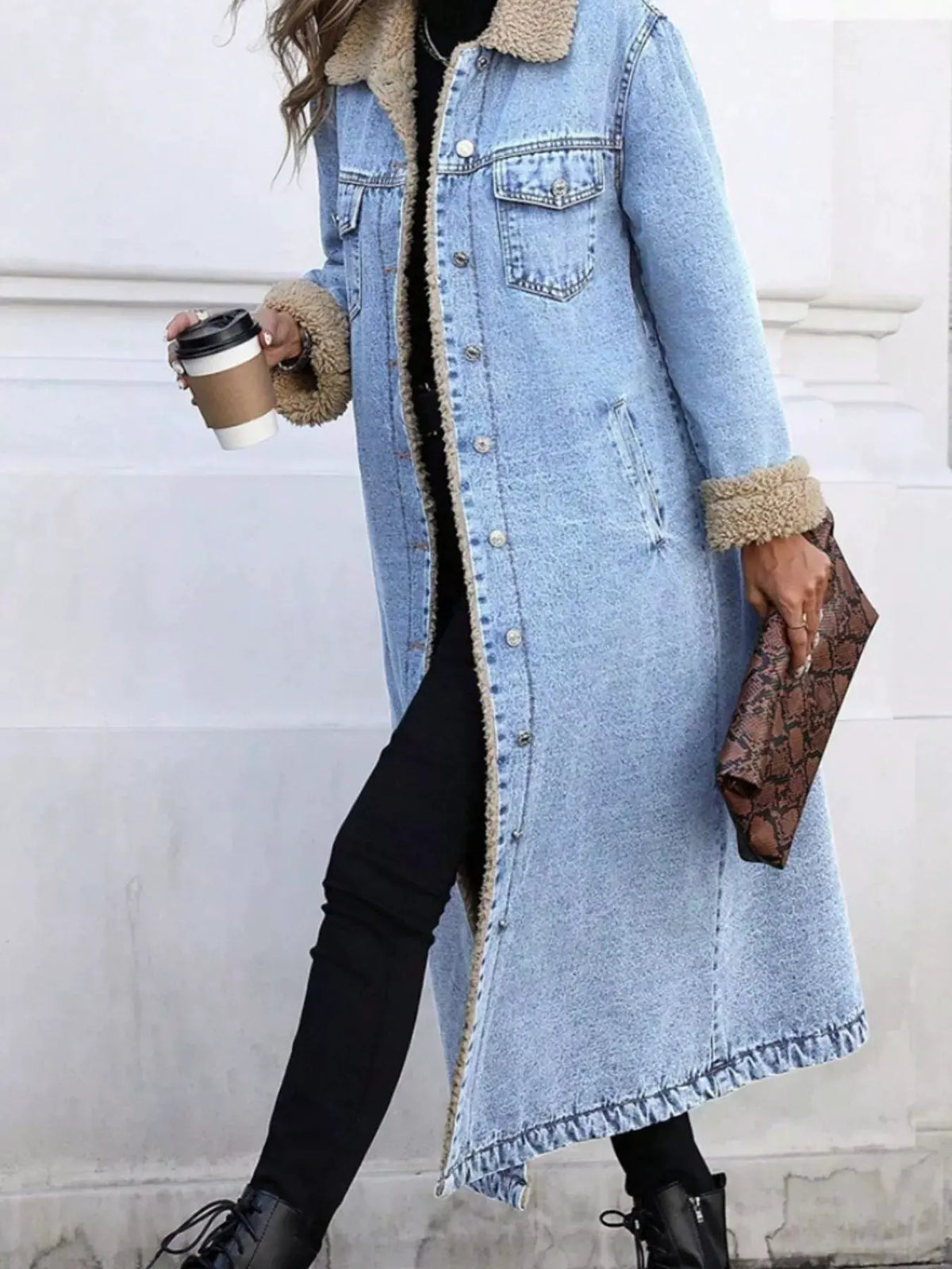 Sherpa Lined Longline Denim Jacket by Partner Label