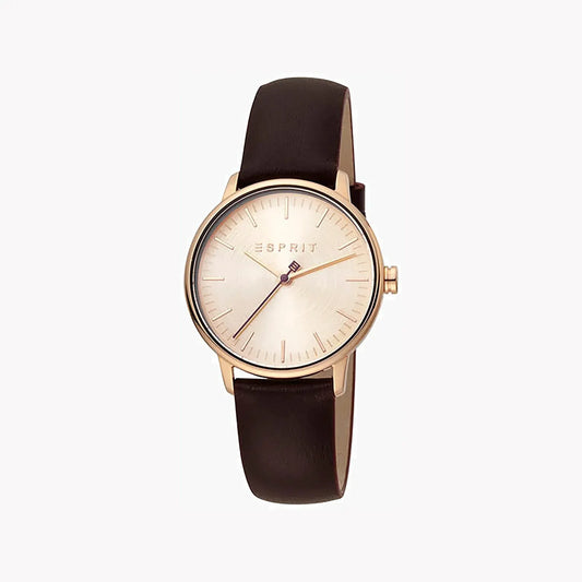 Esprit Women's Burgundy Leather Watch, Rose Gold Dial | ES1L154L0045 by ESPRIT