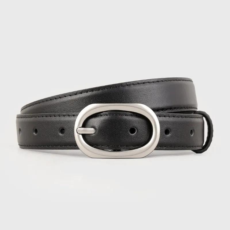Oval Buckle Leather Belt by Trendsi