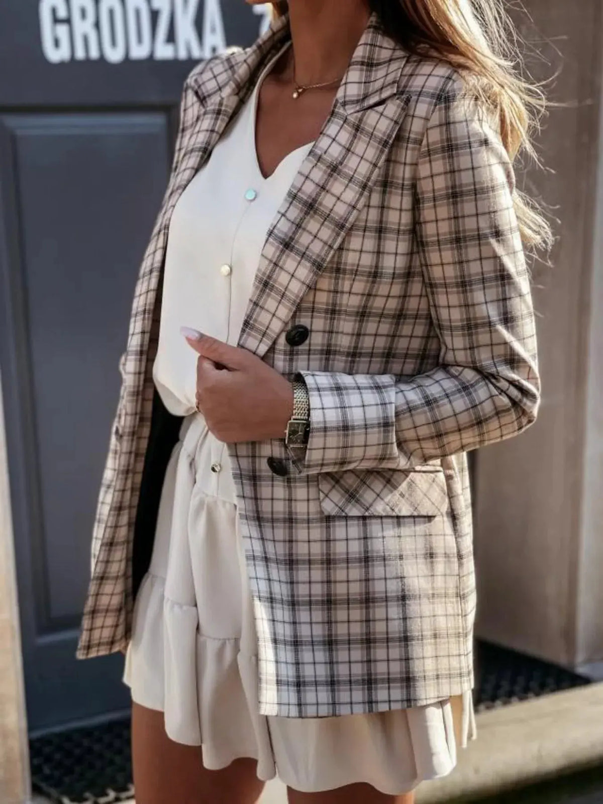 Houndstooth Double‑Breasted Blazer | Partner Labels Selection by Partner Label