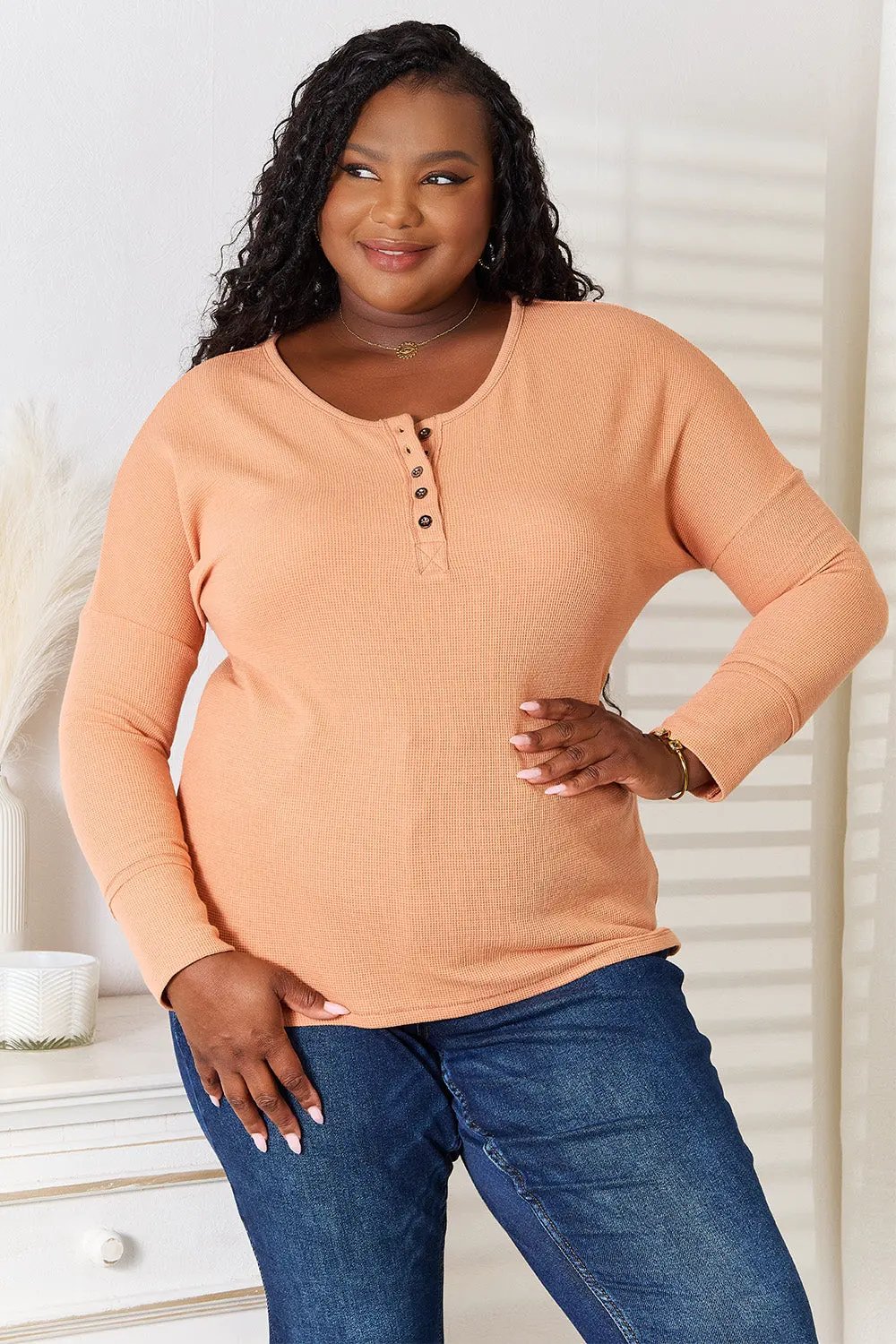 Basic Bae Half Button Long Sleeve Top by Basic Bae