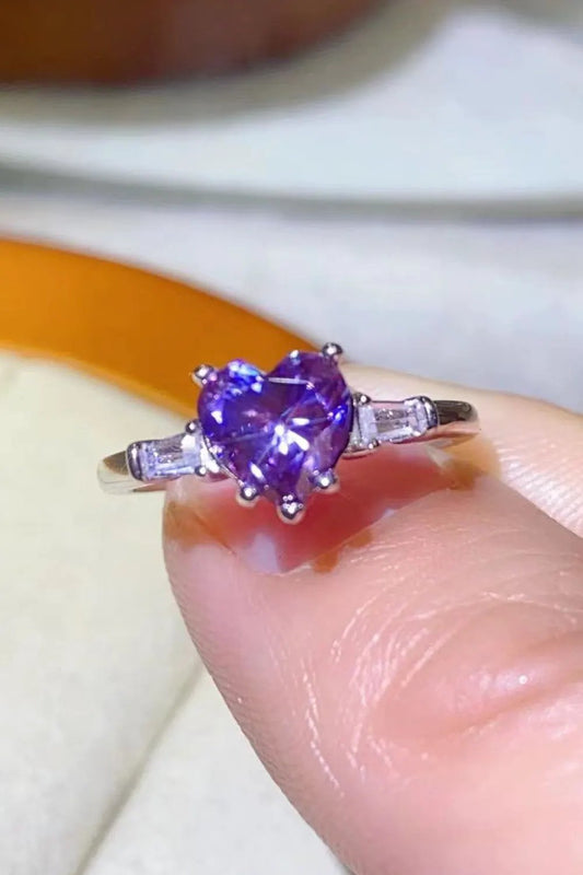1 Carat Moissanite Heart-Shaped Platinum-Plated Ring in Purple by Partner Label