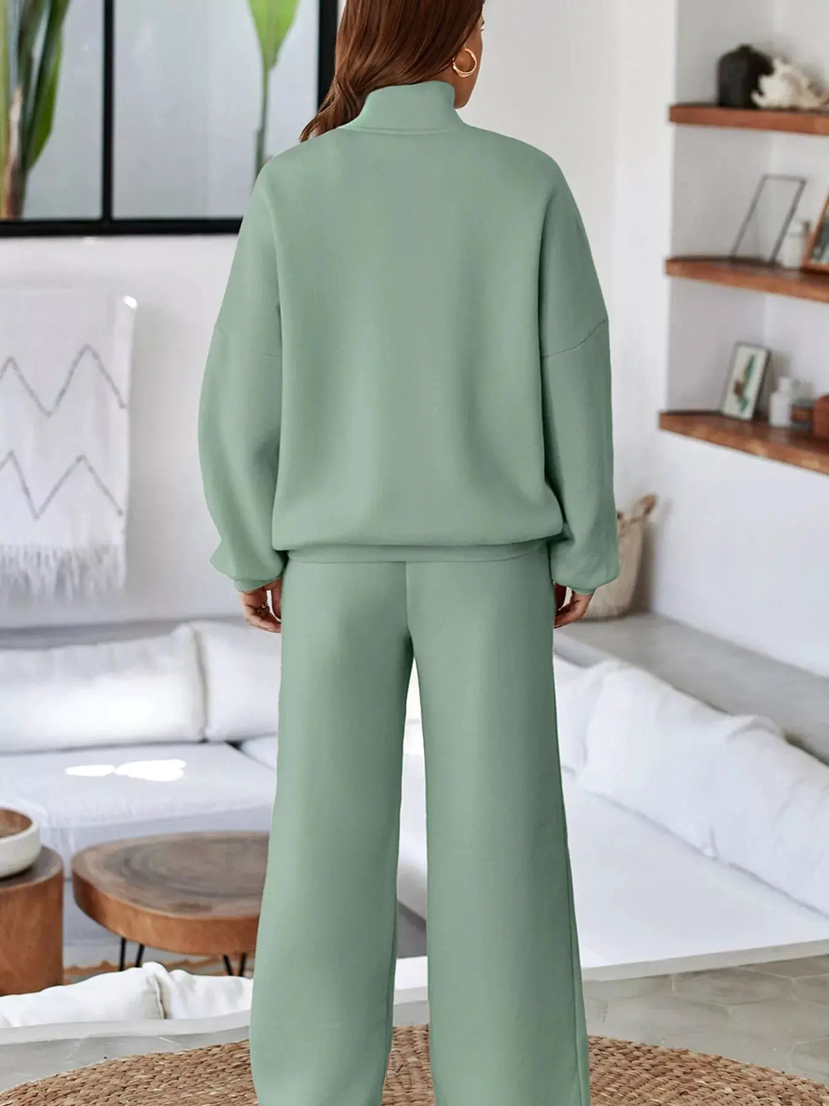 Drop Shoulder Zip Up Jacket and Drawstring Pants Active 2pcs Set by Partner Label