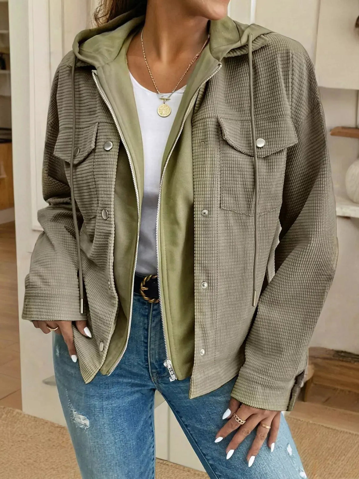 Thermal Knit Textured Hooded Jacket by Partner Label