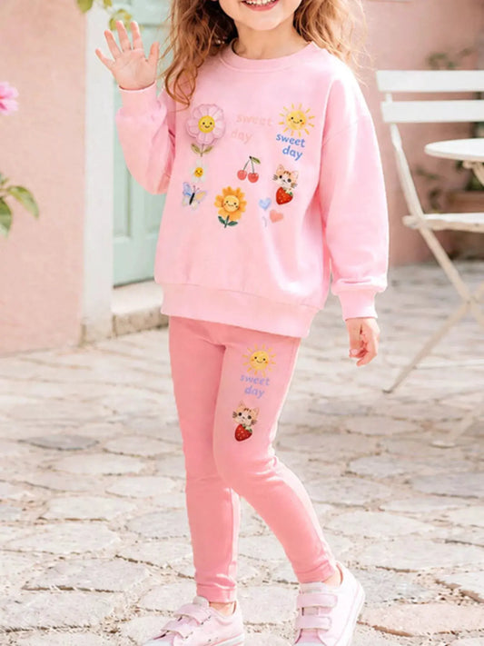 Children's Sweet Day Graphic Sweatshirt and Leggings Two-Piece Set by Trendsi