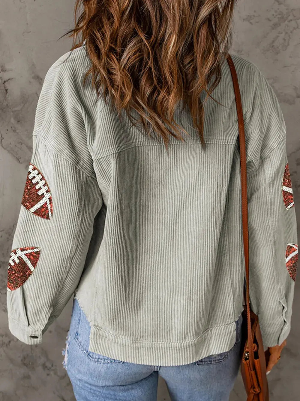 Football Sequin Button Up Dropped Shoulder Jacket by Partner Label