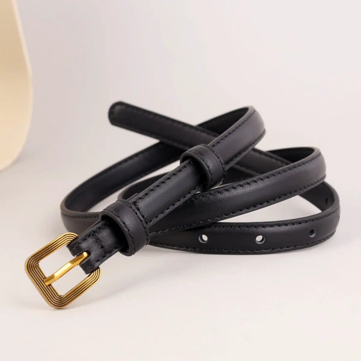 Leather Skinny Belt with Buckle by Trendsi