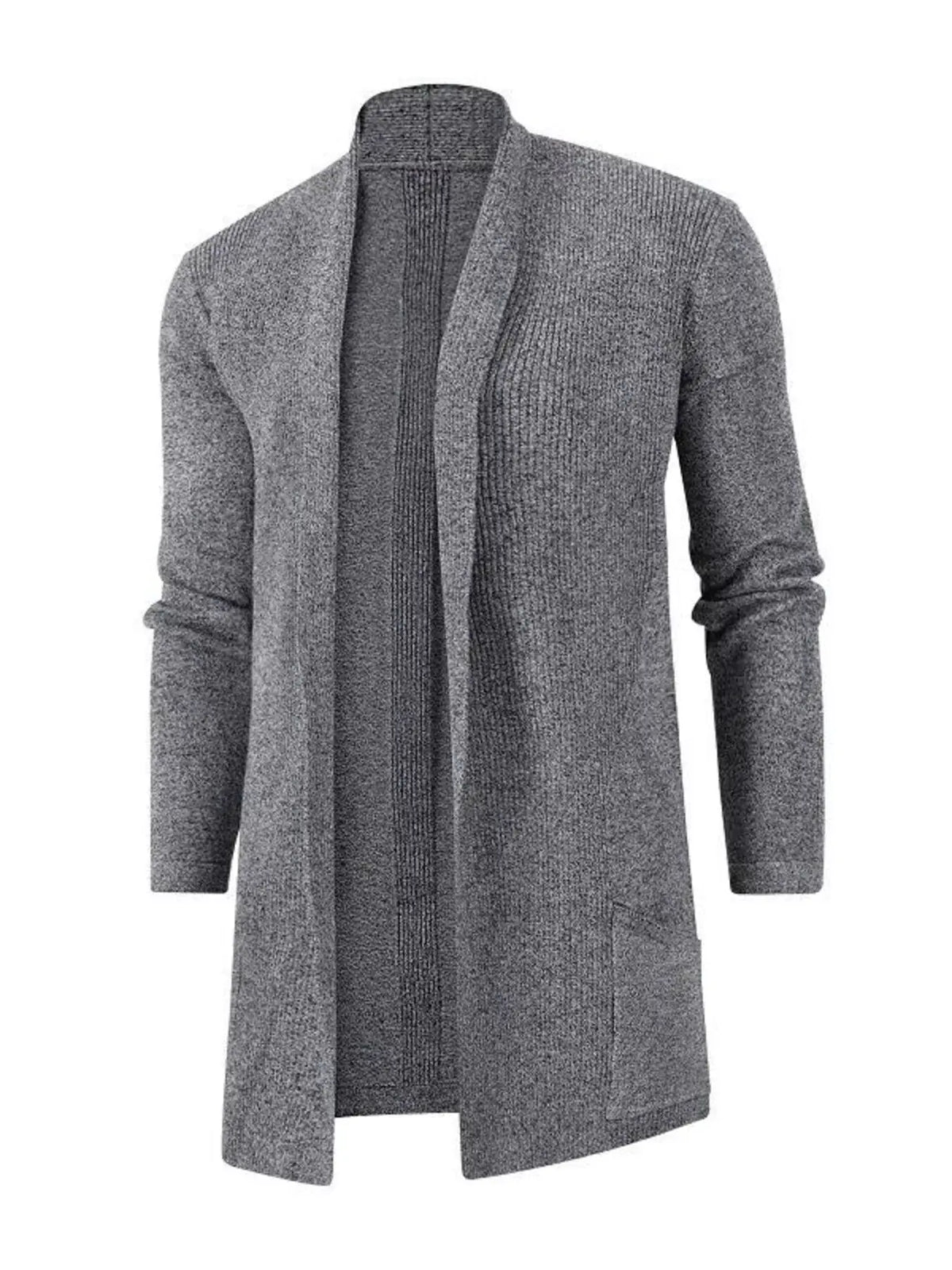 Men's Plus Size Heathered Open Front Longline Knit Cardigan with Pockets by Trendsi