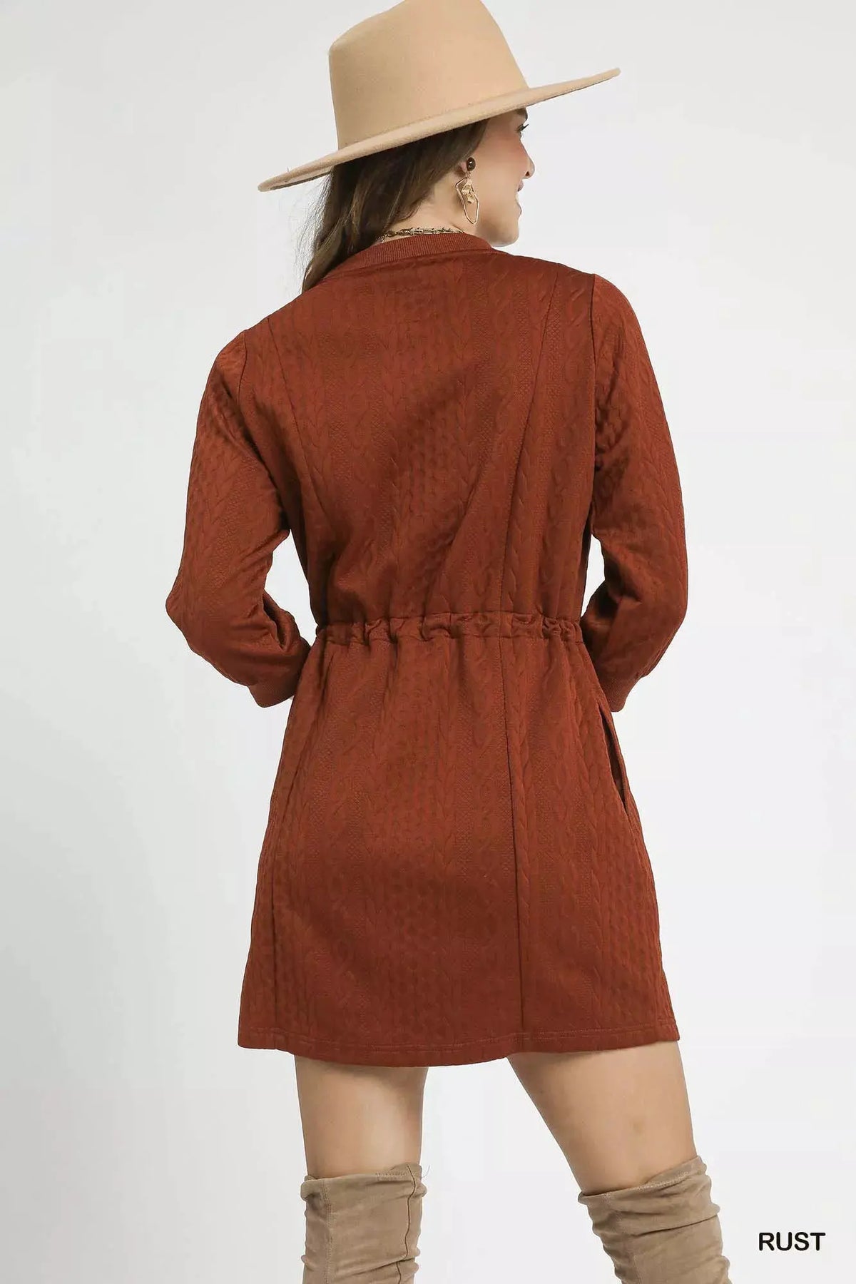 Umgee Drawstring Cable Knit Mini Dress with Pockets by Umgee