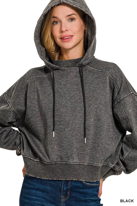 Zenana Acid Wash Fleece Hoodie by Zenana