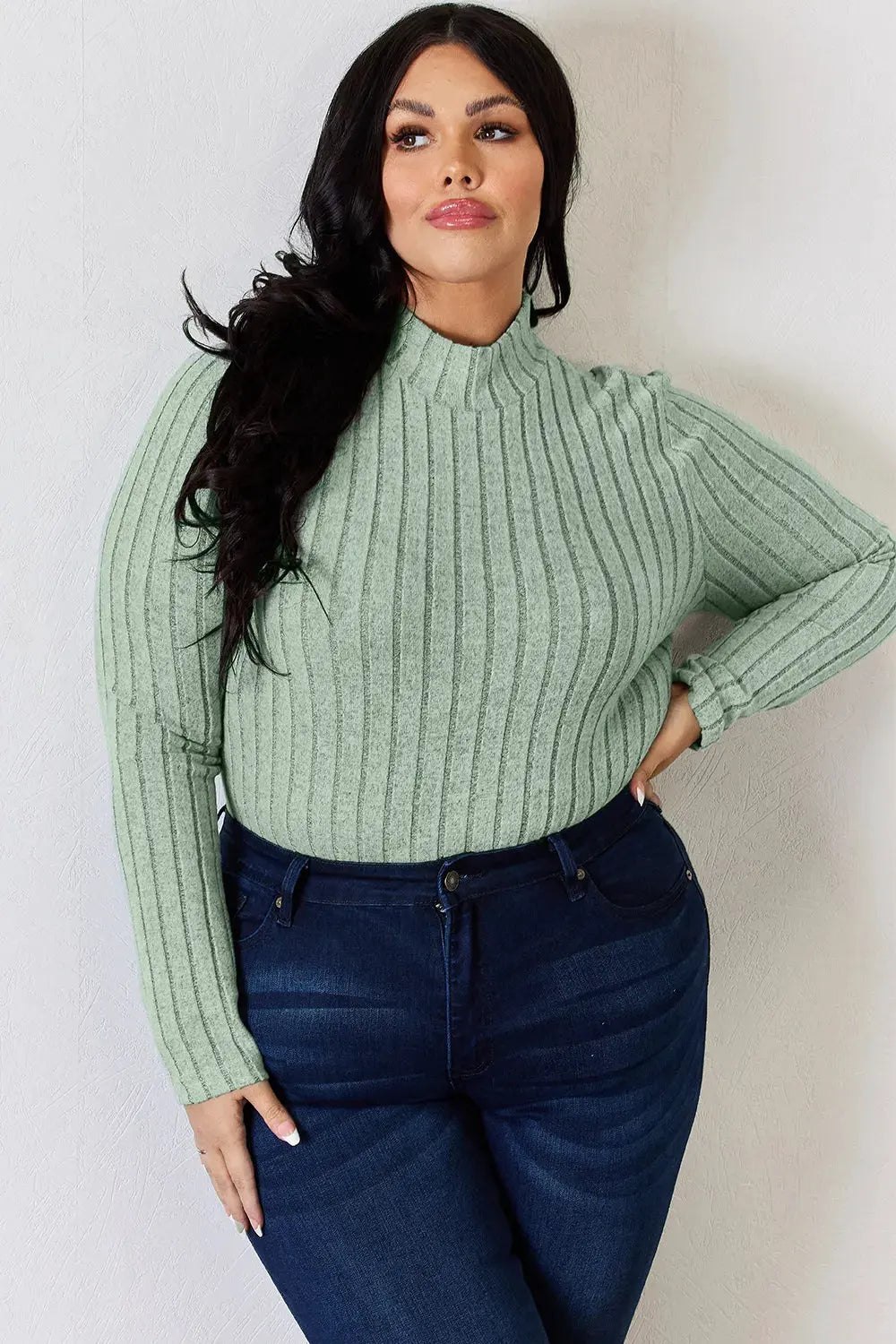Basic Bae Full Size Ribbed Mock Neck Long Sleeve T-Shirt by Basic Bae