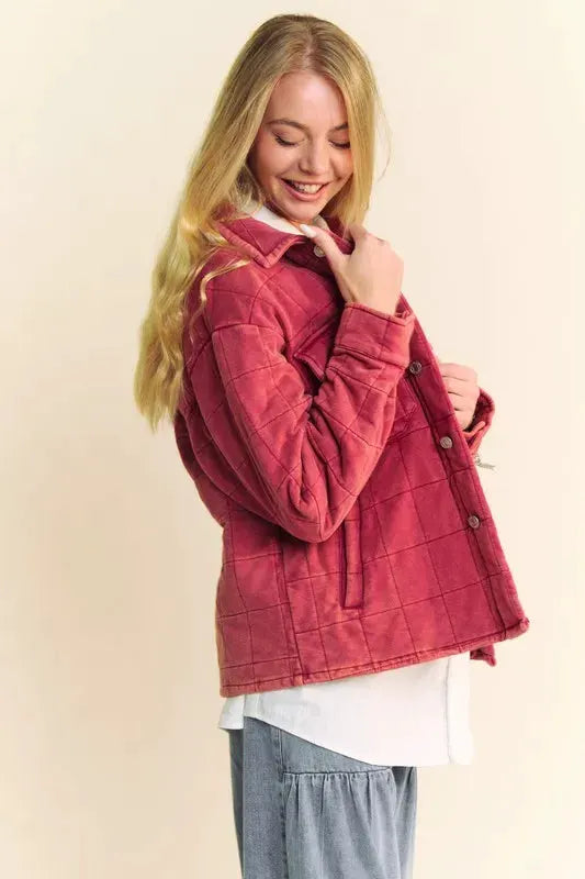 Davi & Dani Quilted Button Down Shacket with Chest Pockets by Partner Label
