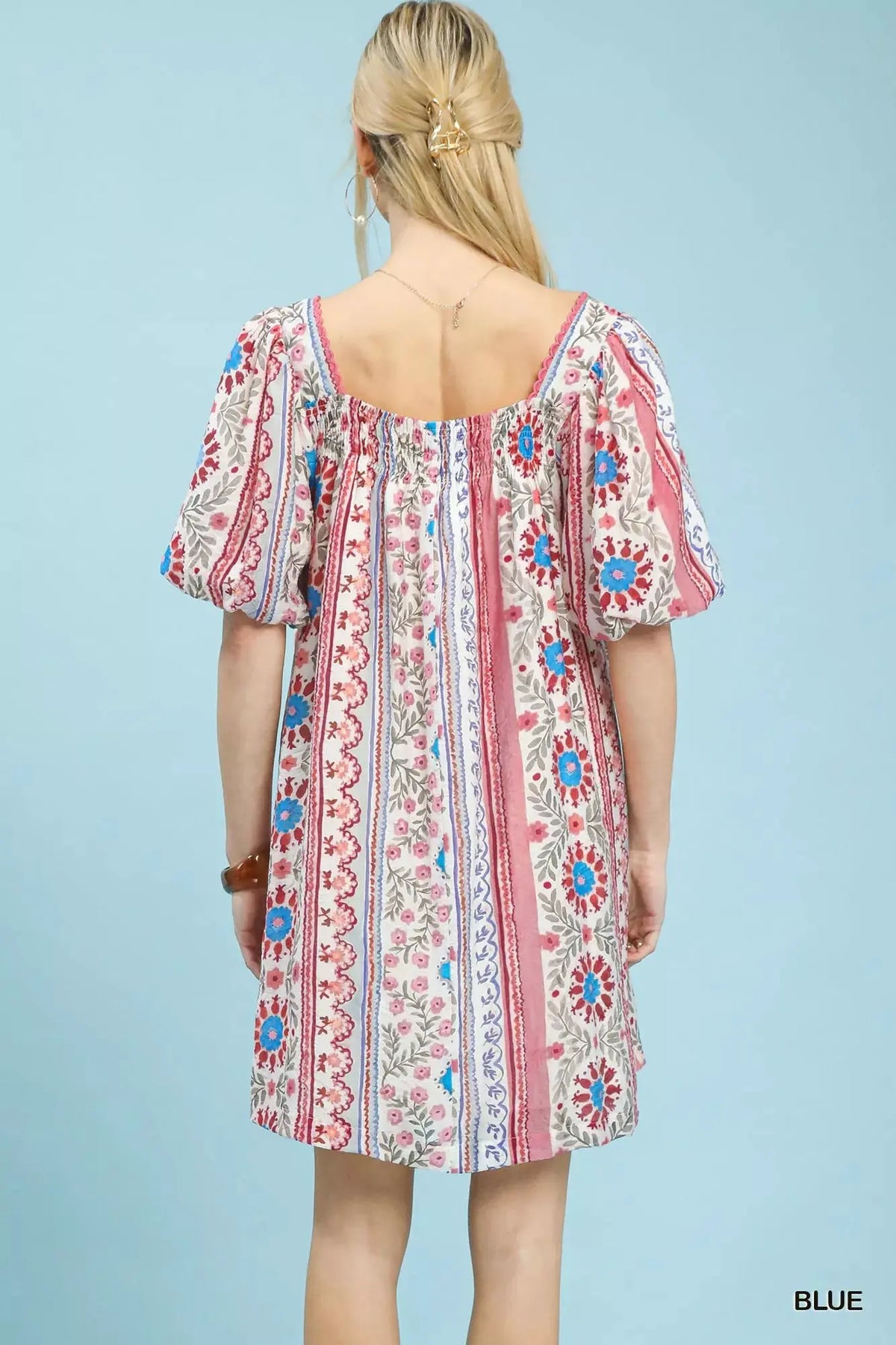 Umgee Mixed Print Puff Sleeve Mini Dress by Umgee USA