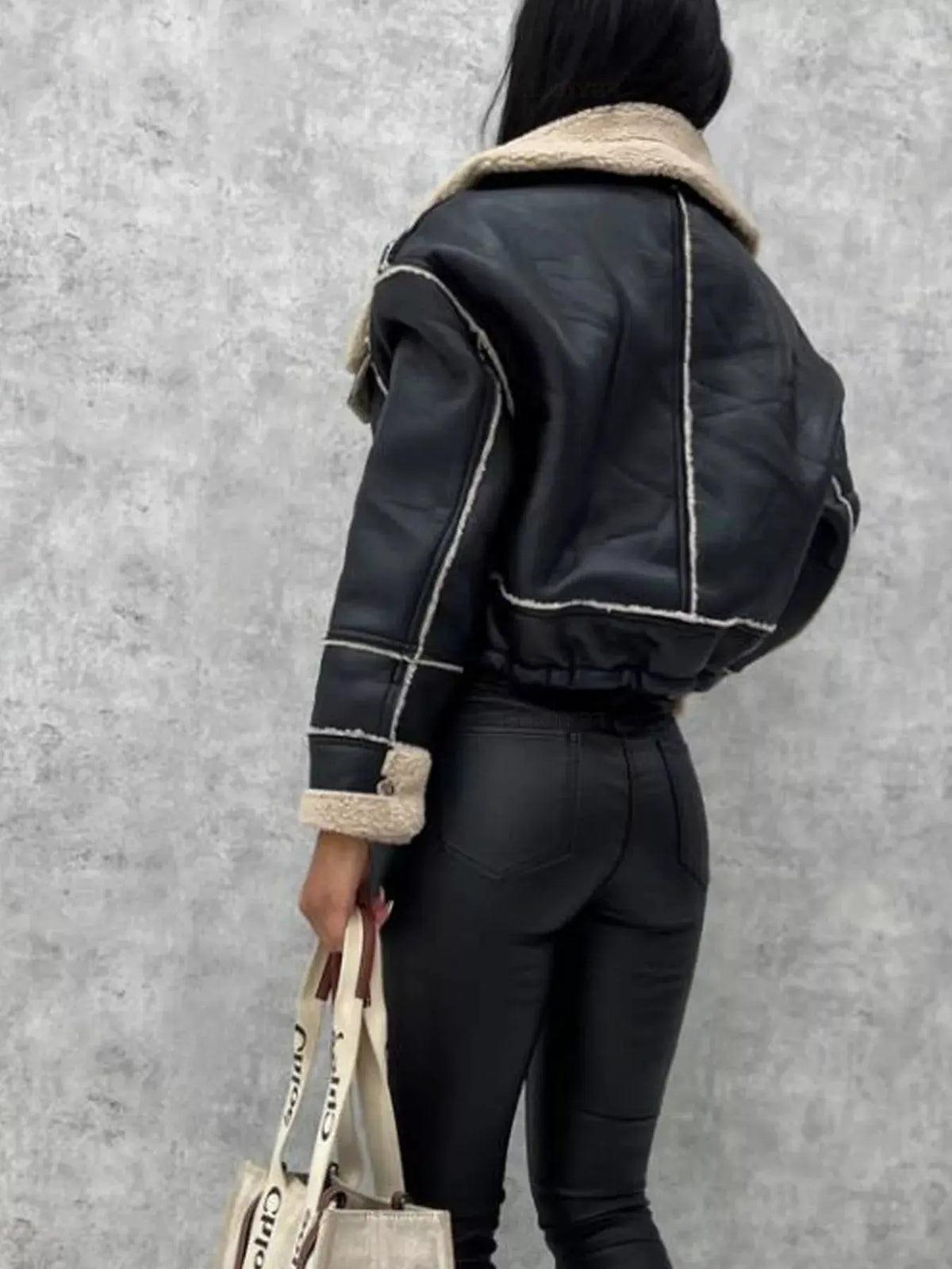 Sherpa Trim Cropped Jacket by Partner Label